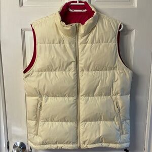 Lands’ End reversible goose down filled cream and red vest women’s size M